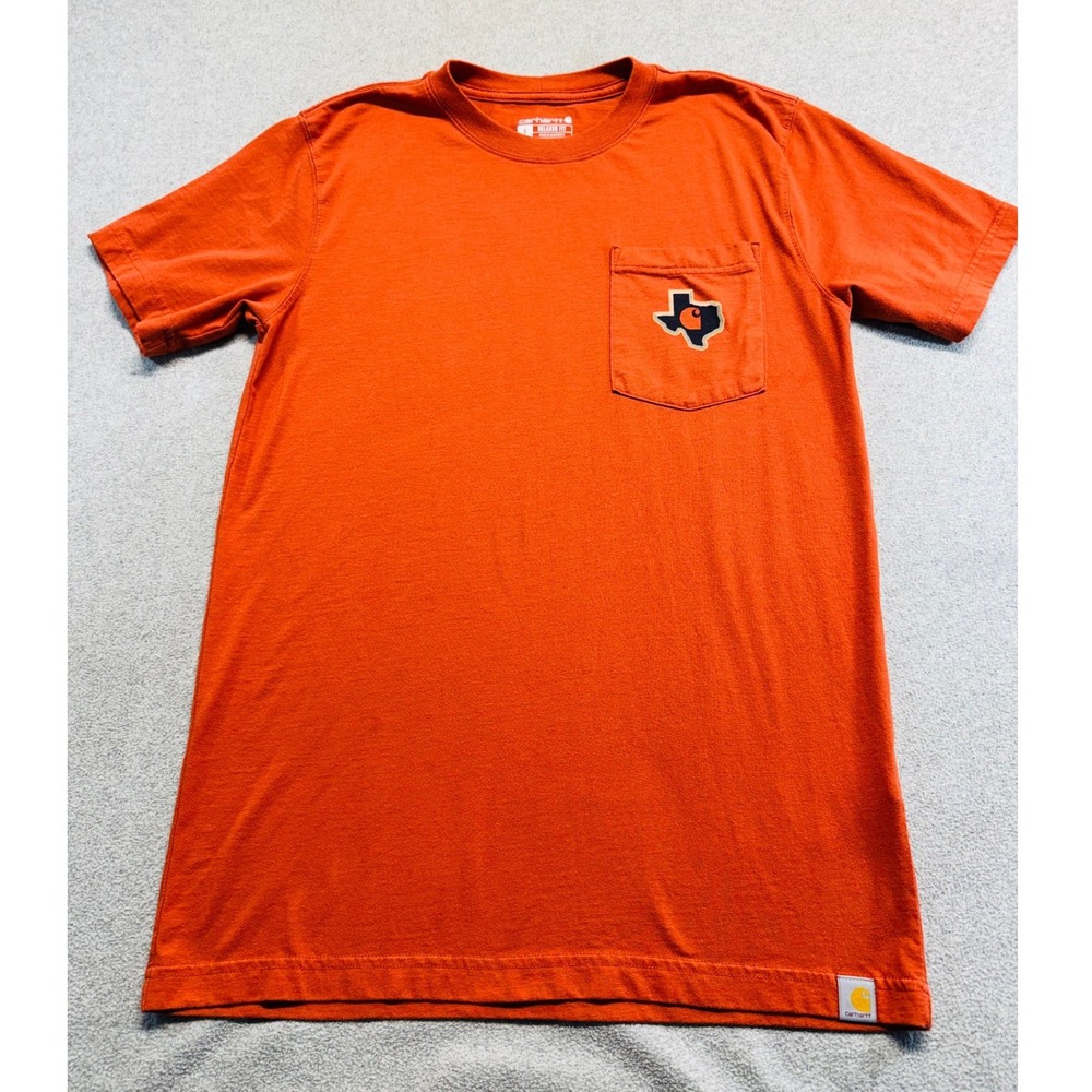 Carhartt Mens S Texas Graphic T Shirt Orange Pocket Relaxed Fit Workwear